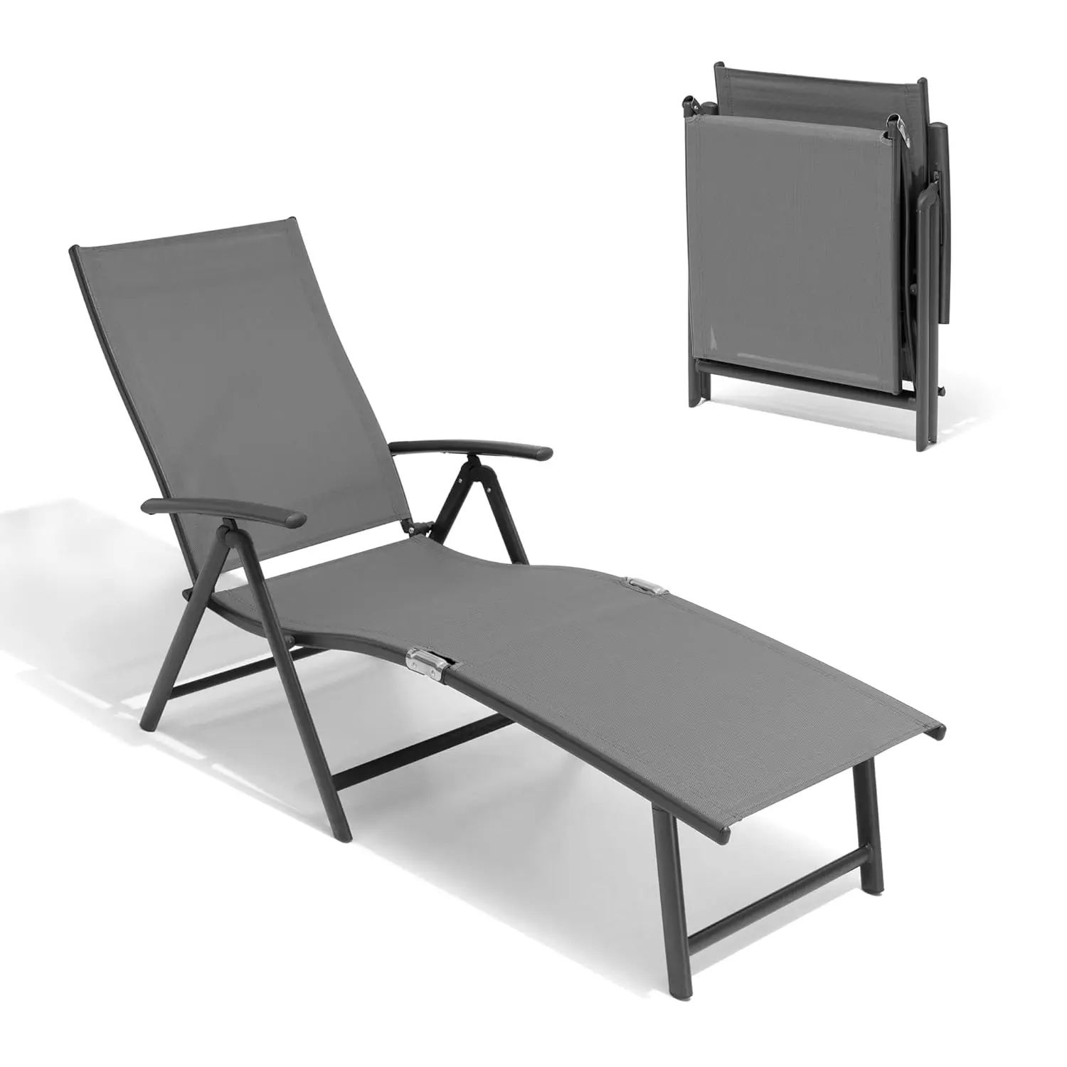 

Adjustable Aluminum Folding Patio Chaise Lounge Outdoor Pool Recliner 8-Position Assemble-Free, Custom