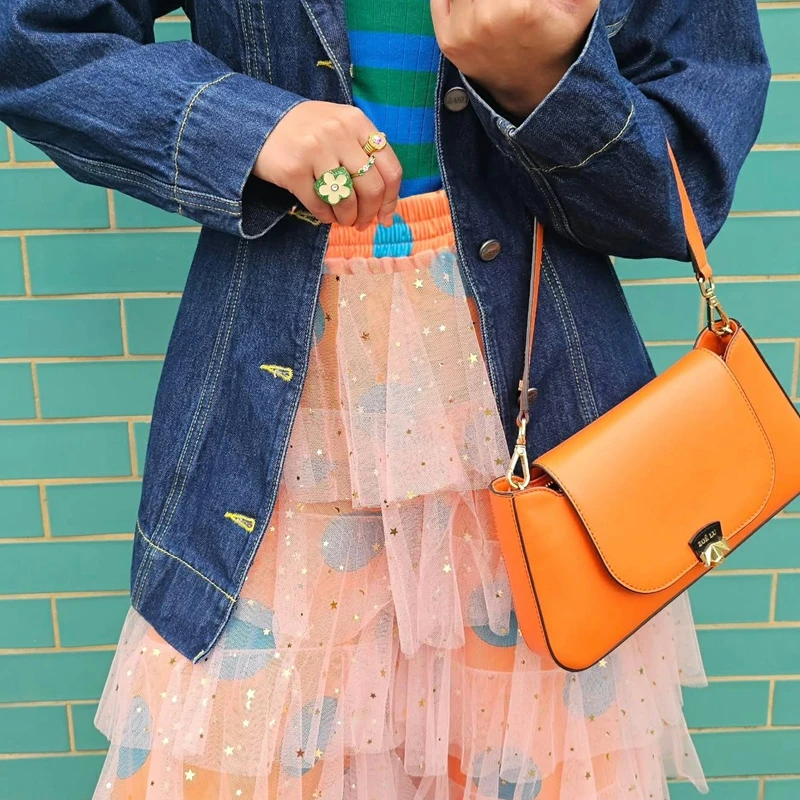 بنطلون نسائي من Combhasaki مزين بالترتر اللامع من التول والكشكشة بطبقات من الدانتيل وطباعة نقطة Y2k بنطال مرن عالي الخصر متدرج فضفاض واسع الساق #4