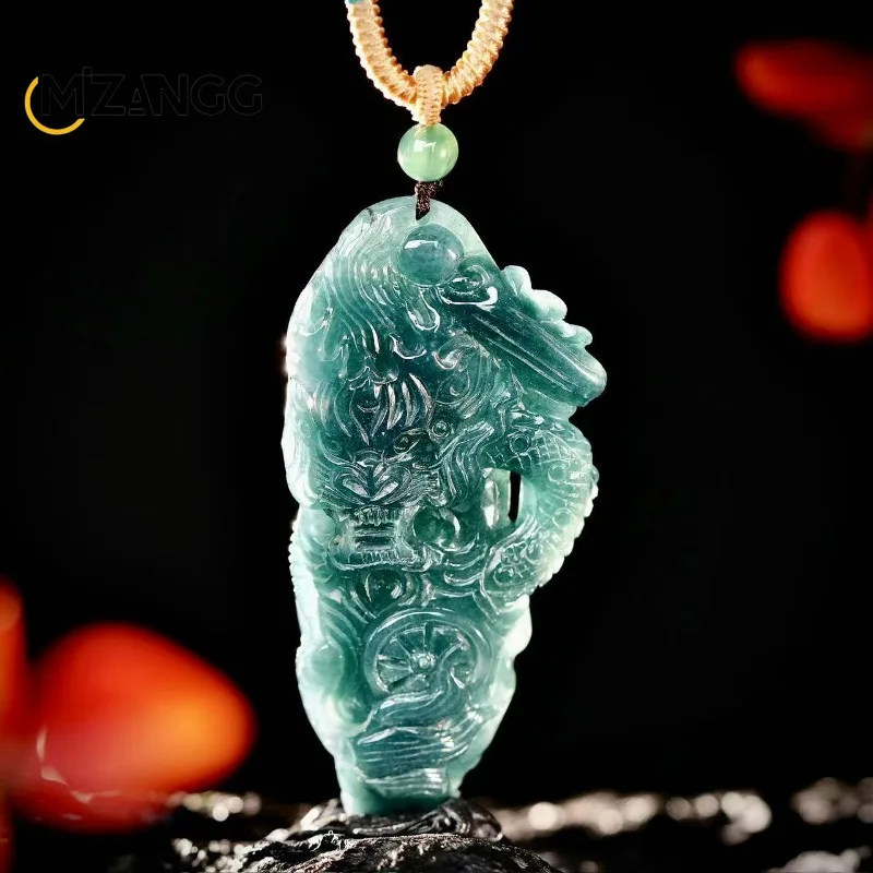 

Natural Jadeite Dragon Zodiac Pendant Hand-carved Premium Fashion Ice-Type Jadeite Necklace Men's and Women's Holiday Gift