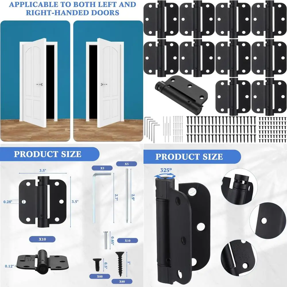 

Набор из 10 пружинных автоматических дверных доводчиков с регулируемым натяжением, радиус 5/8 дюйма, черные