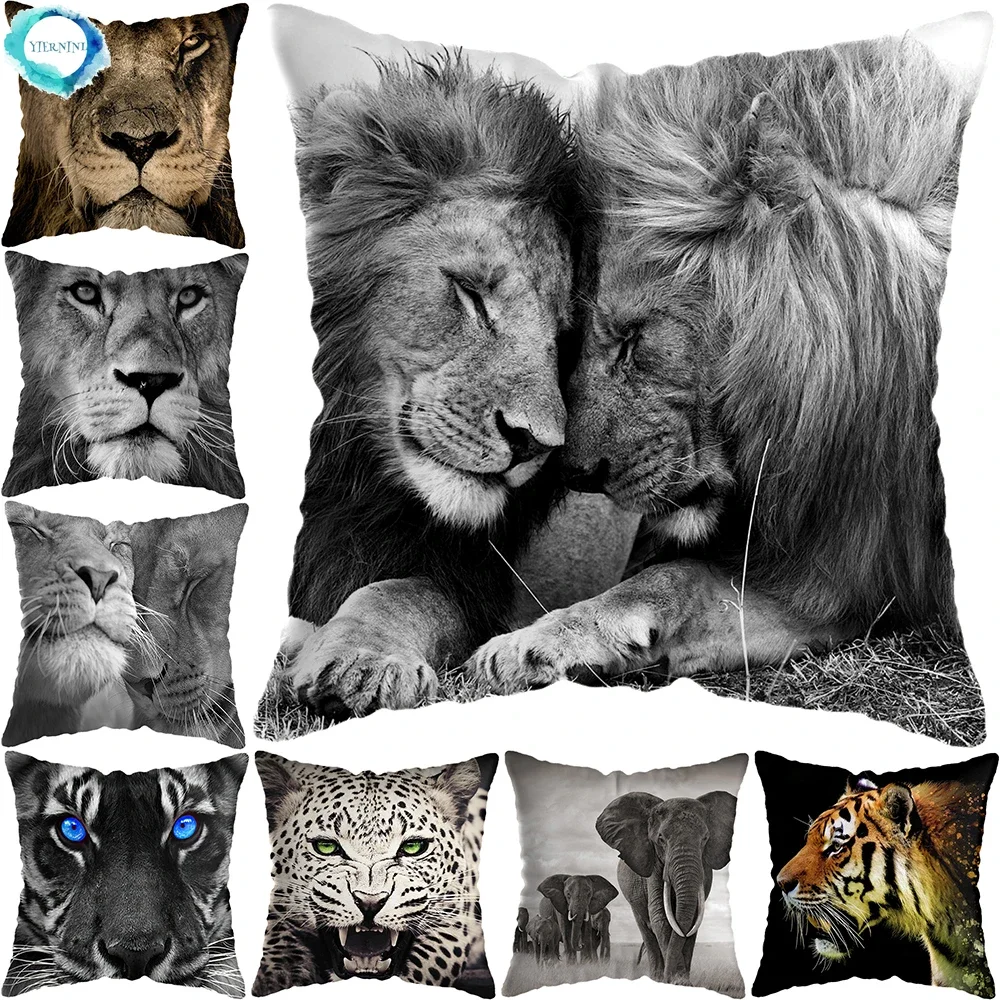 45x45cm Wild Animals Lions Tigers Cushion Cover Pillow Case Decorative Wild Animals Lions Pillow Cover Sofa Chair Pillow Case