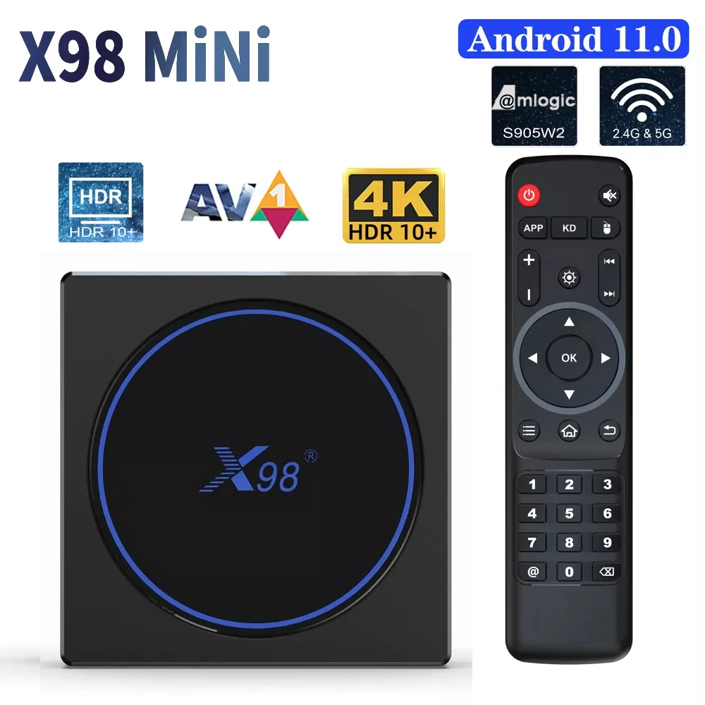 X98 ミニ TV ボックス Android 11 S905W2 Amlogic スマート TVBOX 2GB 16G AV1 2.4G 5G デュアル Wifi 4K メディアプレーヤー音声リモートセットトップボックス