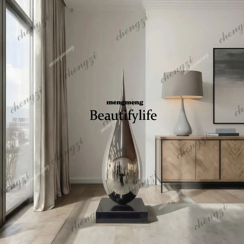 03 Stainless steel Water drop mirror abstract hotel lobby square sales office landmark sculpture display