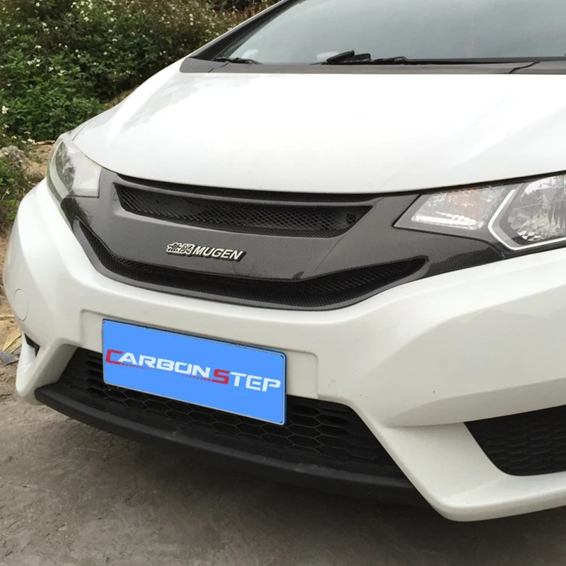 Car-styling For Honda Jazz Fit GK5 14-17 Carbon Fiber BG-Style Front Grill Fibre Mesh Bumper Grill Grille Accessories