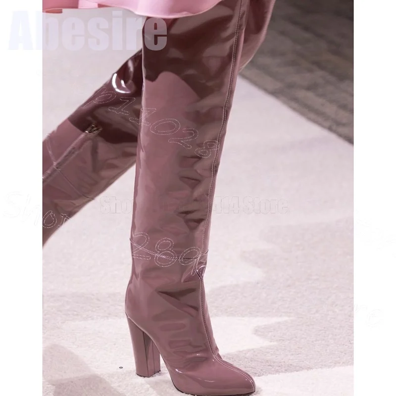 

Purple Sewing Design Pointed Toe Runway Boots Side Zipper Women Shoes Chunky High Heels Party Banquet 2024 Zapatos Para Mujere