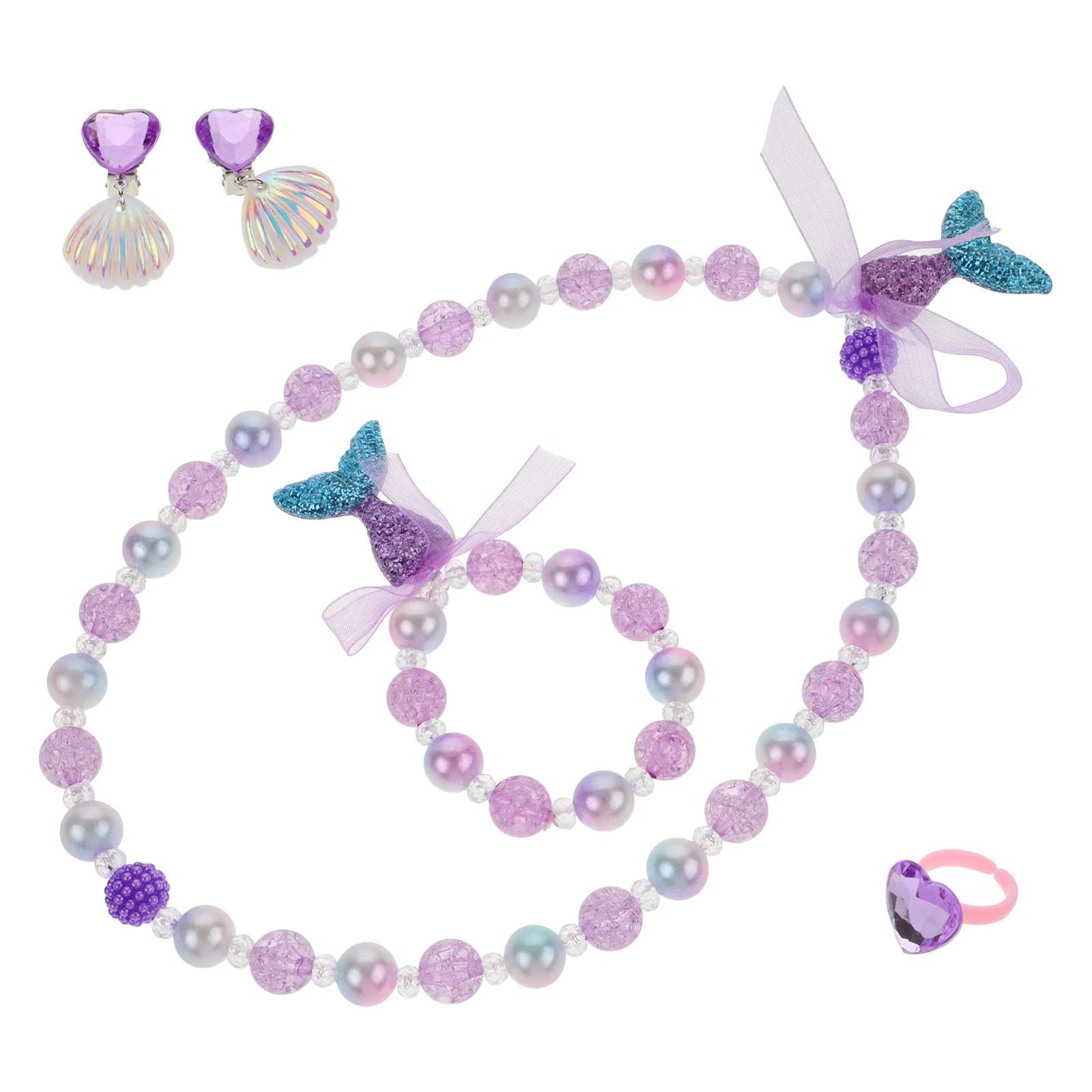 

Pearl Shell Bracelet Ocean Necklace Plastic Mermaid Theme Kids Jewellery Set Beach Party Accessories Cartoon Decorative
