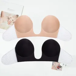 Women Invisible Push Up Bra Self-Adhesive Silicone Bras Wedding Dress Evening Sticky Deep U Brassiere Female Strapless Bra