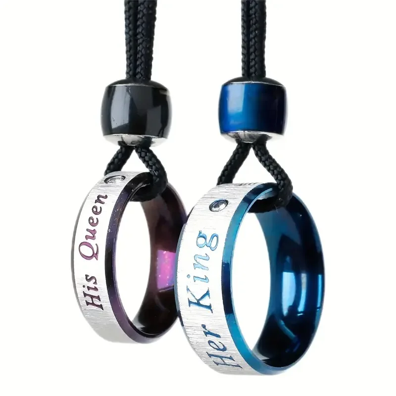 Fashion Creative New Colour-changing Round Couple Necklace Men and Women Blue Purple Couple Ring Necklace Valentine's Day Gift