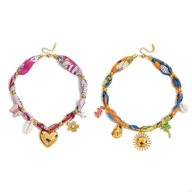 

N2UE Gold Plated Stainless Steel Necklace Enamel Detailing Sea Accent Neckchain