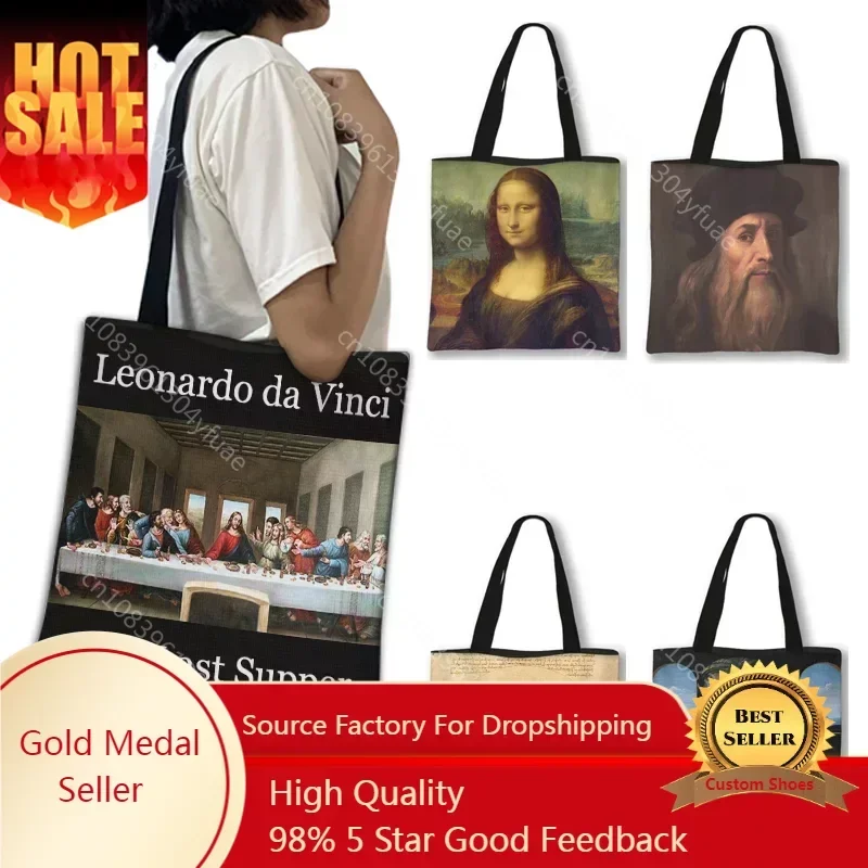 

Da Vinci The Last Supper Oil Painting Print Shopping Bag Women Handbag Mona Lisa Shoulder Bag Vintage Tote Reusable Shopper Bags