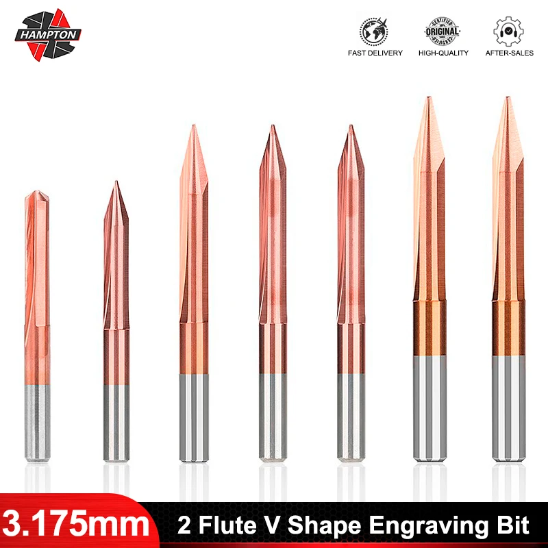 

HAMPTON V Shape End Mill 3.175mm Shank Milling Cutter 20,30,45,60,90 Degrees 2 Flute Engraving Bit Router Bit CNC Carving Bit