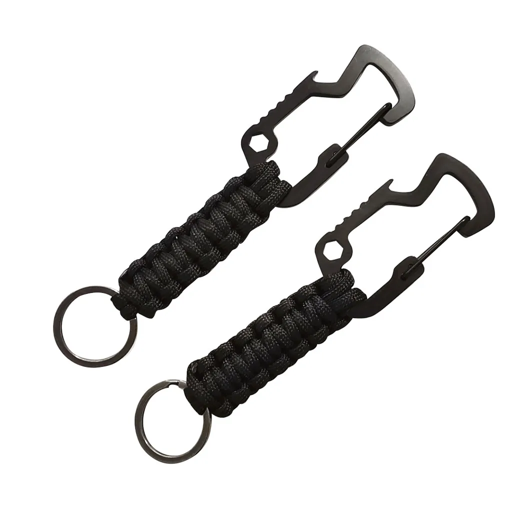 Hand Woven Key Chain Outdoor Black Beetle Umbrella Rope Tactical Climbing Carabiner Carabiner Hook Heavy Duty Survival Gear T1