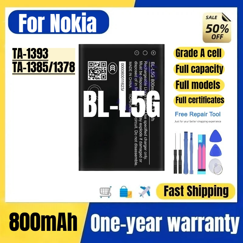 BL-L5G para Nokia TA-1393/TA-1385/1378 Batería de Teléfono 0 Ciclos Alta Calidad Capacidad Reemplazo Grado A con Herramientas