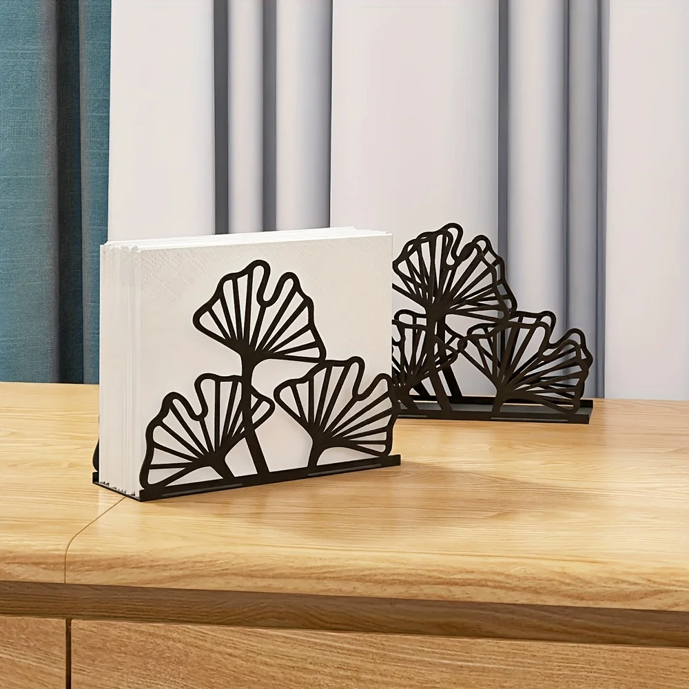 CIFBUY Unique Ginkgo Leaf Iron Tissue Paper Holder Creative Kitchen Storage Rack Napkin Stand for Home Dining Table Decor  Gift
