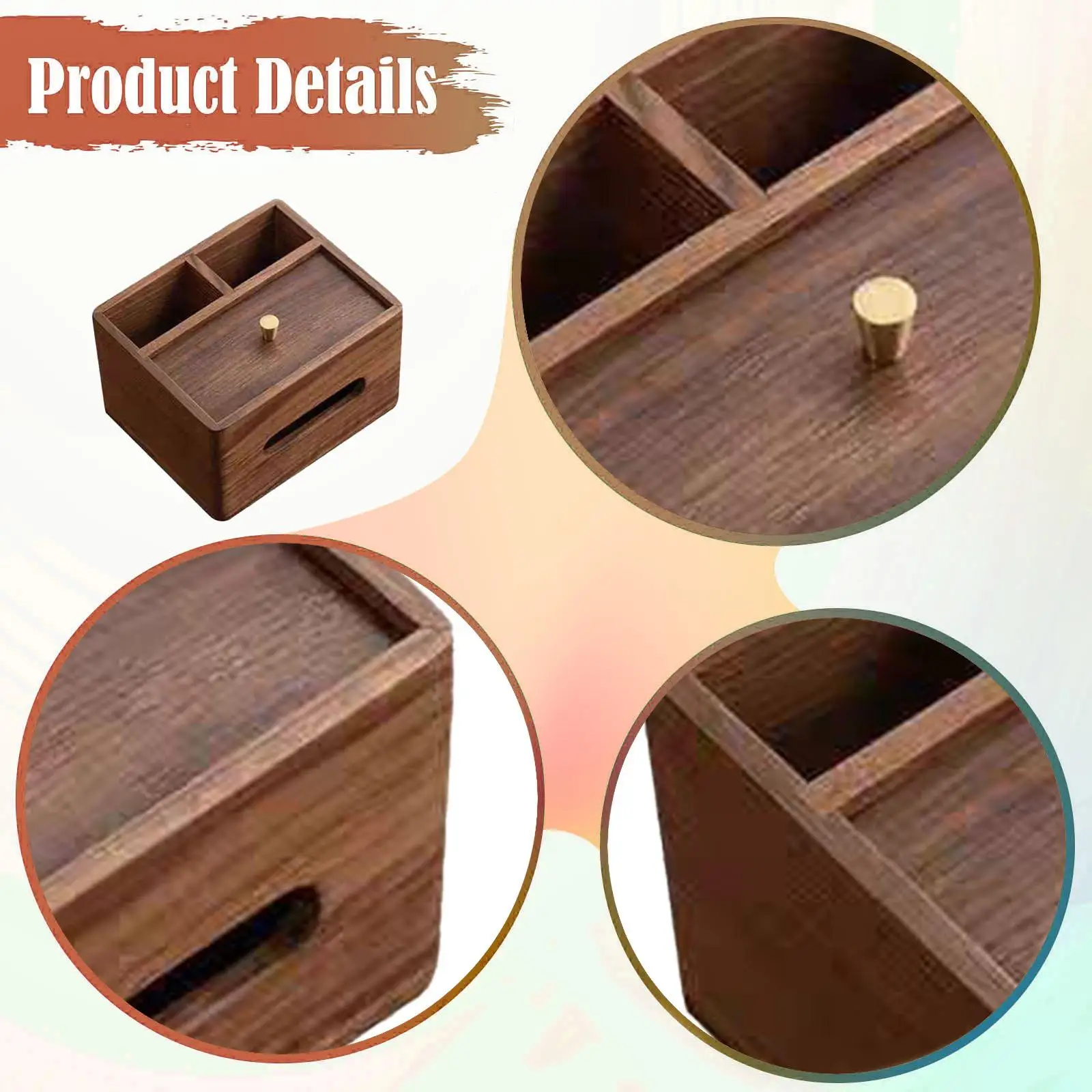

Tissue Box Cover Tissue Holder Wooden Desktop Storage Organizer Rectangular Office Bedroom Desk Organizer with Compartments