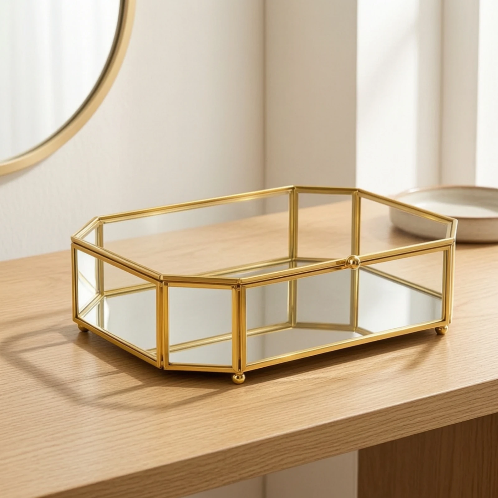 Jewelry Organizer Space-Saving Geometric Glass Display Tray for Vanity, Dresser