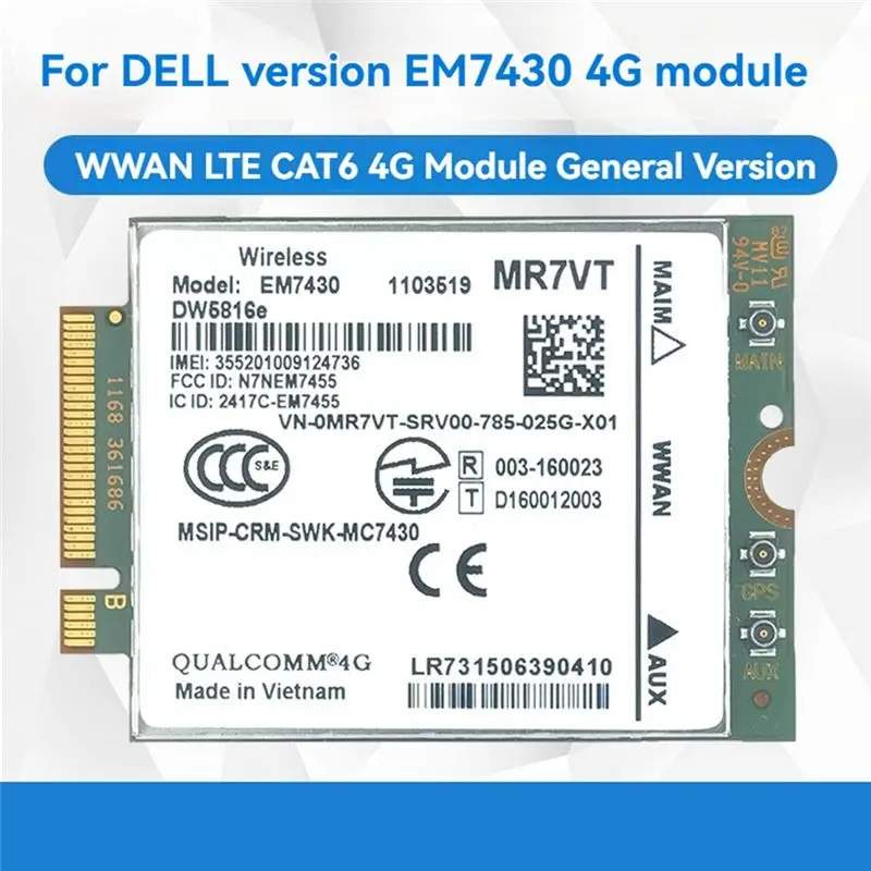 EM7430 WWAN Card For Dell Latitude/Precision Laptop Iot M2 4G Module Dw5816e CAT6 TEL