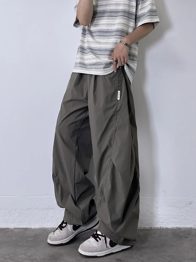 

Faionable Summer Thin Wide Leg Loose Pants Men's Casual High Waist Trousers Street Sle Large Size Polyester Fiber Straigh...