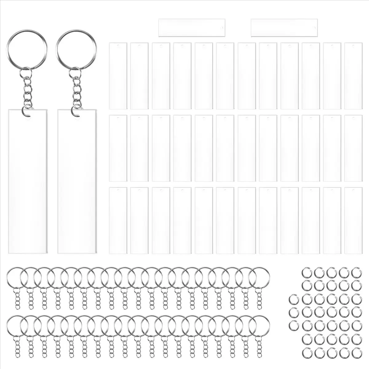 PROFESSIONAL USE-120 Pieces Rectangle Acrylic Key Chain Blank Transparent Acrylic KeyChain Blank