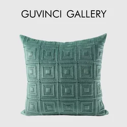 GUVINCI Stockholm Modern Luxury Velvet Throw Pillow Cover Three Dimensional Embroidery Square Cushion Case 50x50cm Teal Blue