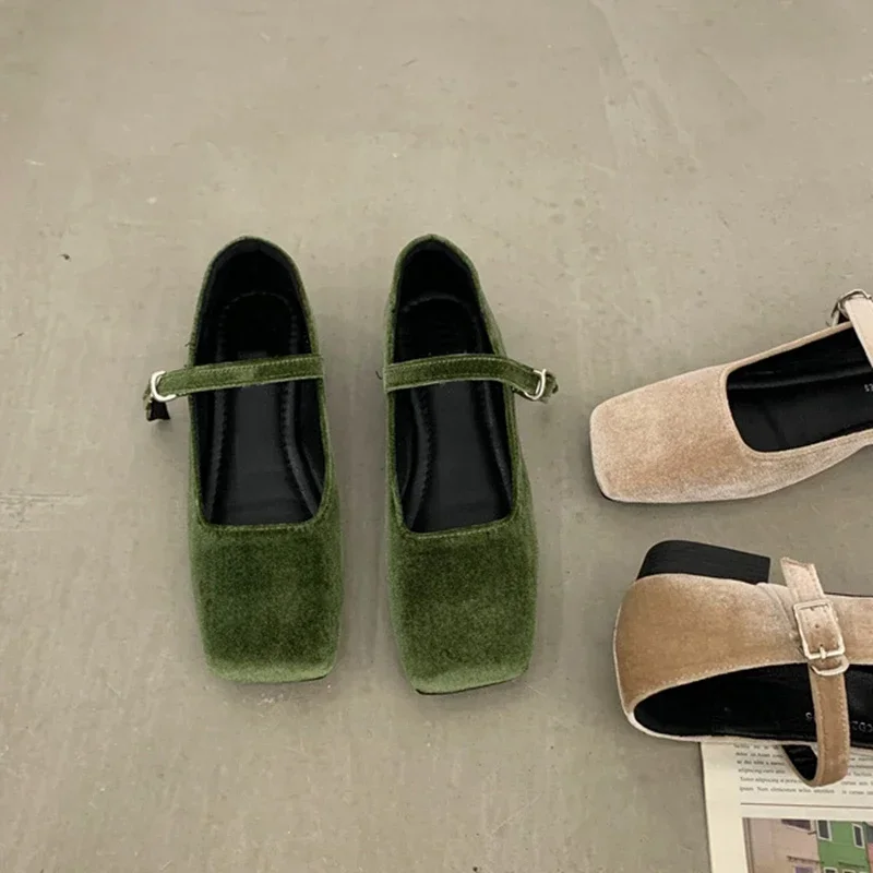 New 2024 Spring Summer Fashion Women\'s Flat Shoes Ladies Square Toe Shallow Buckle Casual Shoes Slip-on Outdoor Mary Jane Shoes