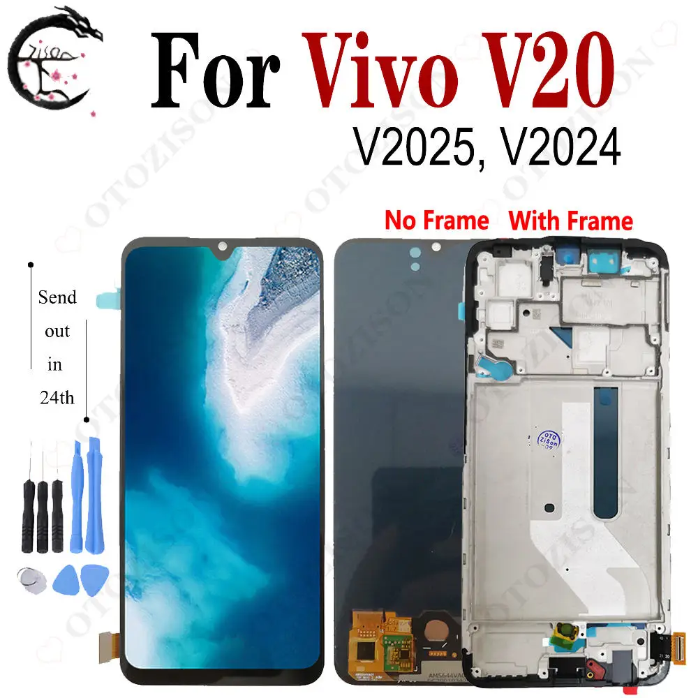 Super AMOLED LCD For Vivo V20 LCD V2025 V2024 LCD Display With Frame Screen Touch Sensor Digitizer Assembly V20 LCD Replacement