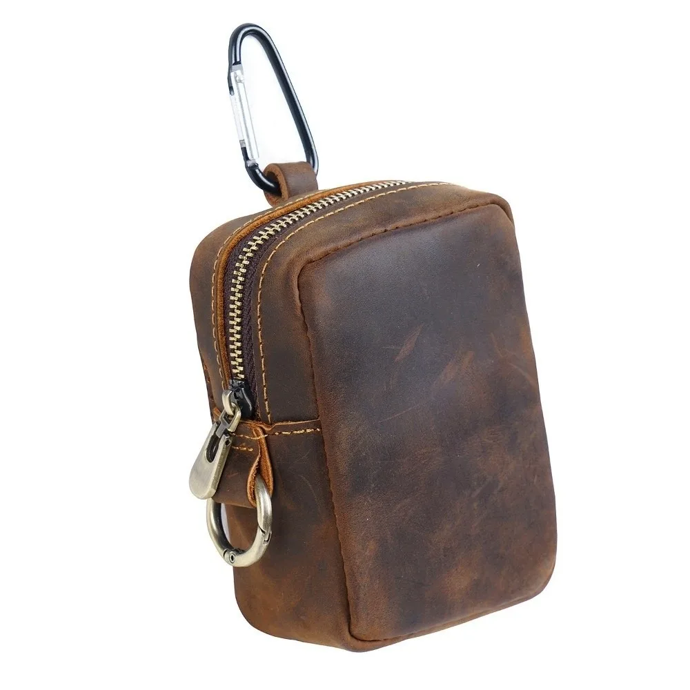 New Mini Leather Waist Pack Zipper Key Holder Waterproof Keychain Pouch Hook Design Solid Color Small Coin Purse Sports