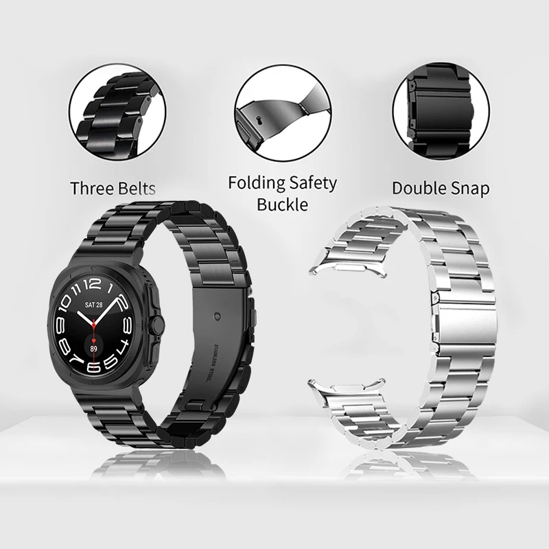 Metallarmband für Samsung Galaxy Watch 7 Ultra 47 mm, Business-Edelstahlarmbänder für Galaxy Watch Ultra, Herren und Damen, Silber