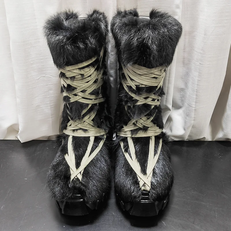 Stivali da neve da uomo Scarpe alte con plateau da donna Scarpe da ginnastica di lusso in pelle di pelliccia di crine Scarpe da ginnastica nere autunnali di High Street
