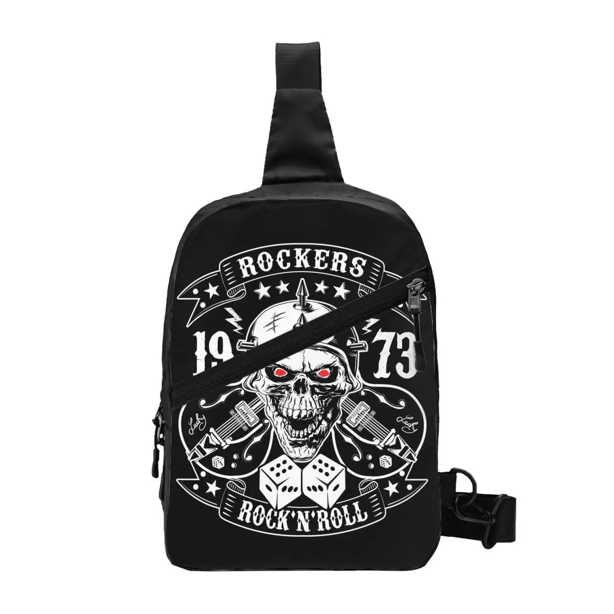 

Rockabilly Rock Skull 1973 Rockers Rock N Roll Guitars Bikers Sling Bag for Traveling Crossbody Chest Backpack Shoulder Daypack