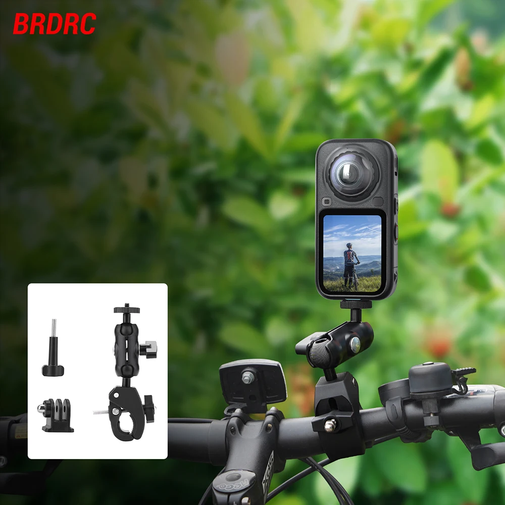 BRDRC Bike Motorcycle Handlebar Mounts for Insta360 X6 Camera Clamp 360° Ball Metal Bracket Cycling Photography Accessories