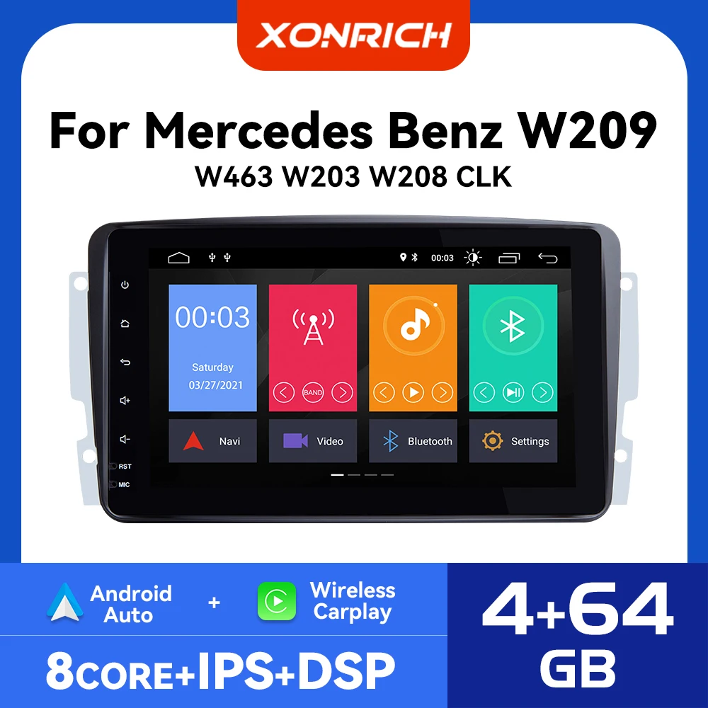 Wireless Carplay 2 Din Android 12 Car Multimedia Player For Mercedes Benz W203 Vito W639 W168 Vaneo CLK W209 RDS Navigation GPS