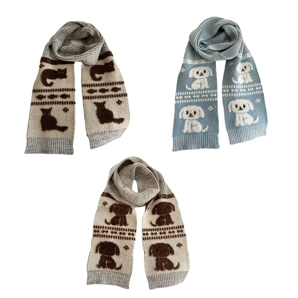 Sweet Cool Cartoon Cat Knitted Scarf Jacquard Cold Protection Puppy Cycling Neckerchief Fluffy Japanese Style Winter Wool Scarf