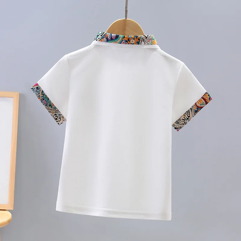 Children's Polo Shirt 2025 New Summer Fashion Lace Kids Casual Short Sleeve Tops For Teenager Boys 4-15 Years Wear