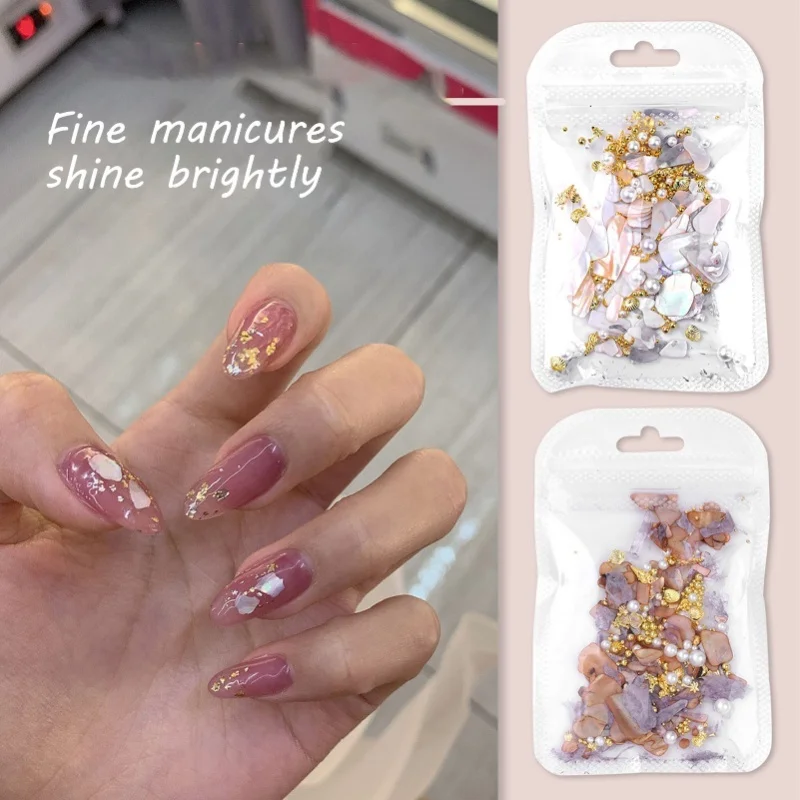 Zestaw do zdobienia paznokci, 6 sztuk, kolorowe brokatowe fragmenty muszelek, zestaw do dekoracji paznokci do manicure.