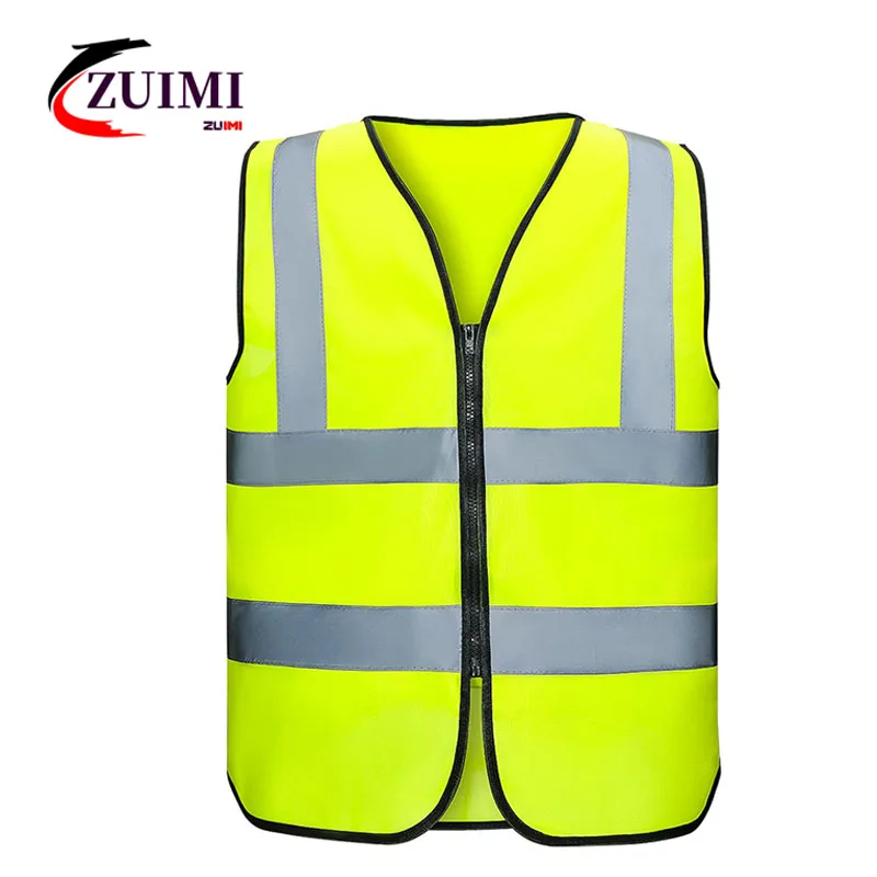 High Visibility Safety Vest with Reflective Strips with Zipper Front, High Visibility and Safety, Breathable Polyester Material