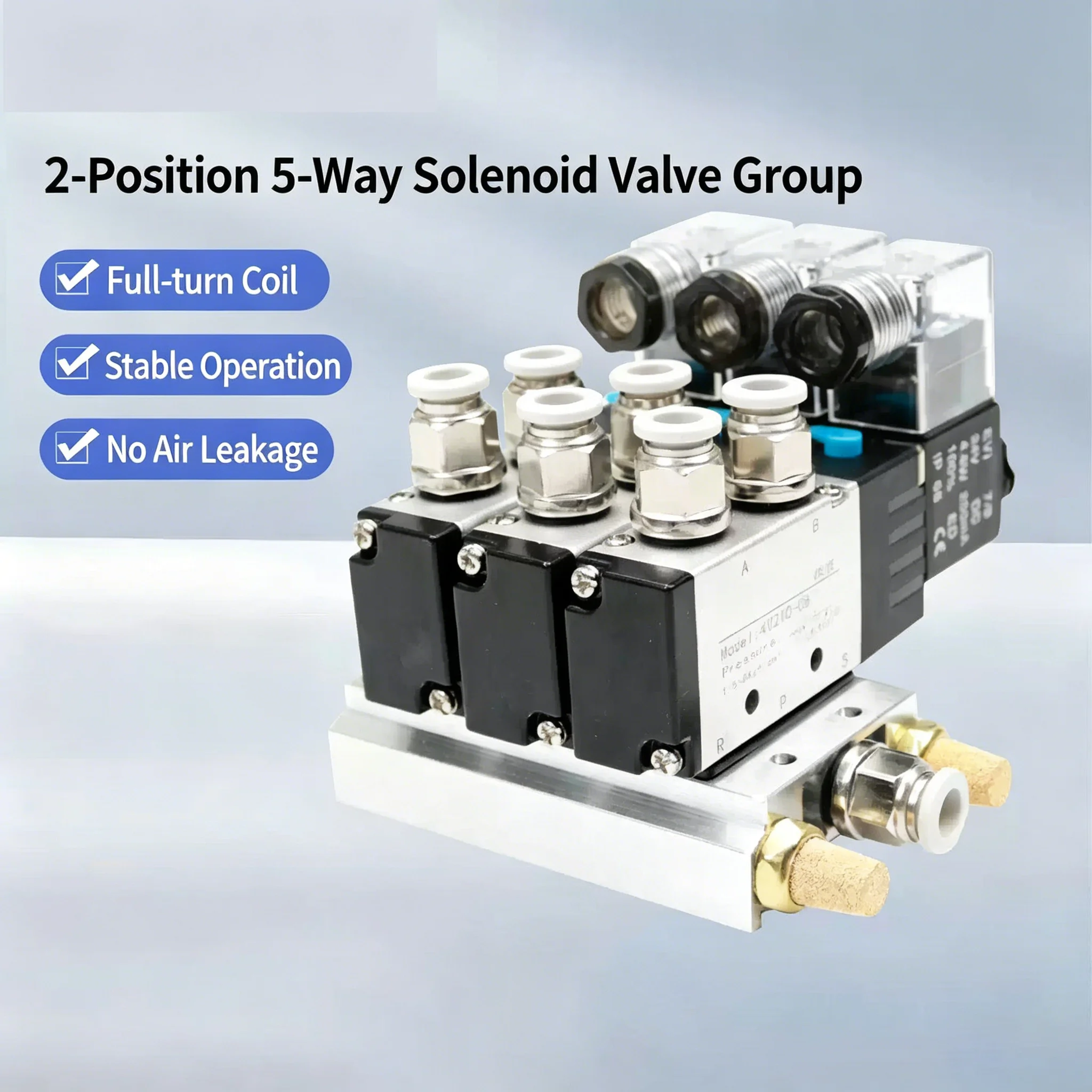 2-position 5-way solenoid valve manifold 4V410 - 15 DC12V AC110V AV220V DC24V wit Fitting，control valve mounting base