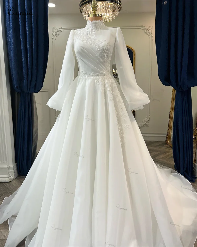 Ciynsia Plus Size Wedding Dresses for Bride Puffy Long Sleeve Appliques Beaded Princess Bridal Ball Gown Vestido De Noiva 2024