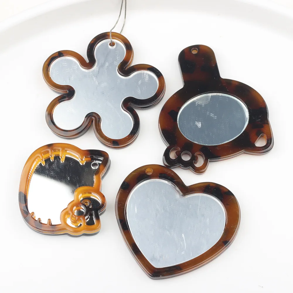 6pcs/lot  Acrylic Heart Cat Head Mirror Pendant Charms for Necklace Bracelet Jewelry Marking Diy Accessories