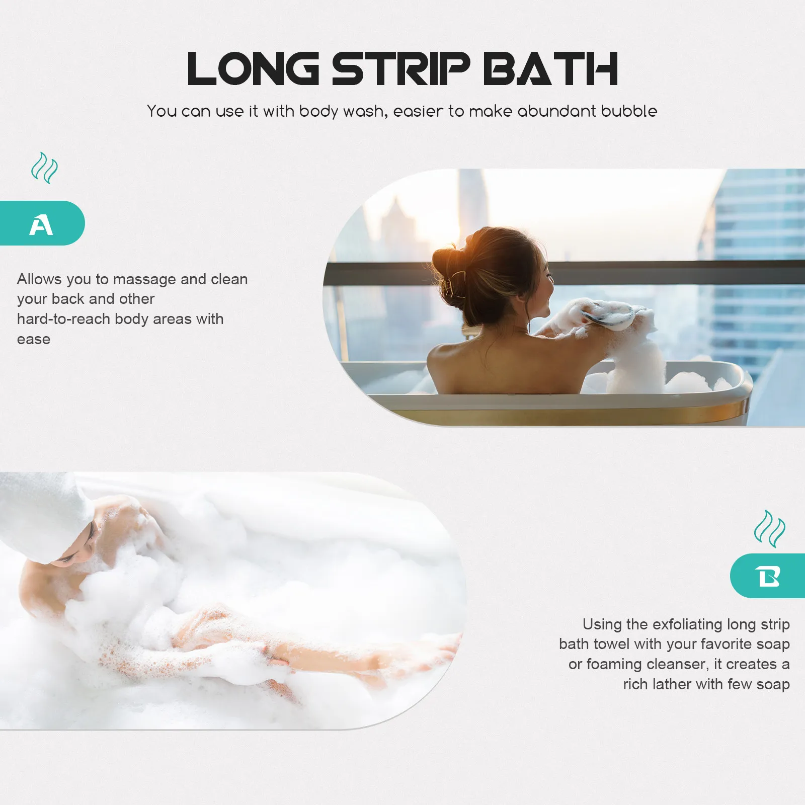 

Back Shower Towel Body Cleaning Bath Exfoliating Wash Cloth Exfoliator Scrubber for