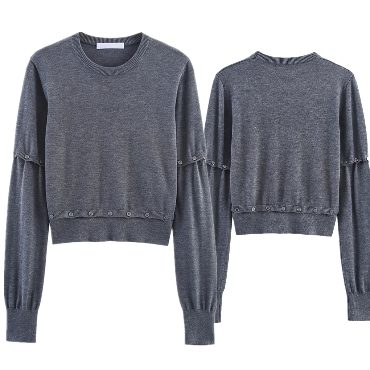 

Jenny & Dave Осенние женские трикотажные свитера Минималистичный серый съемный базовый свитер на пуговицах Топ