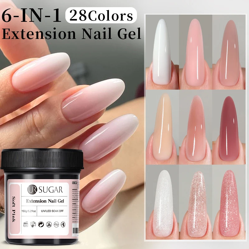 UR SUGAR 2PCS Transparent Nail Extension Gel Set 150g Nude Light Pink Acrylic Semi Permanent Nail Art Building Soak OffUV LEDGel
