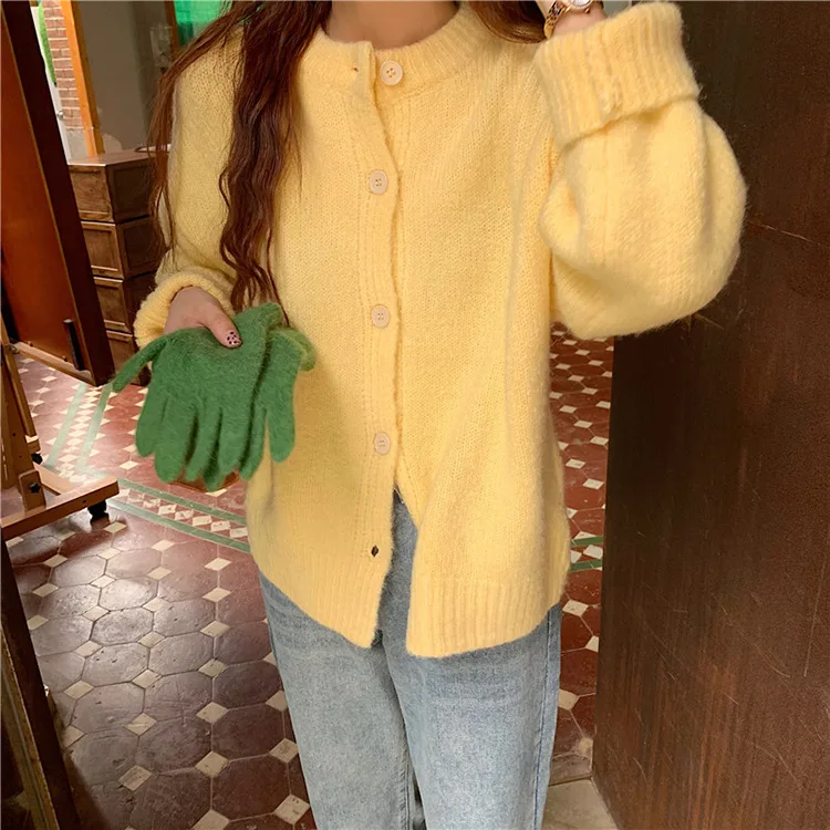 Casual Single Breasted Cardigan Women Loose Long Sleeve O-neck Oversize Sweaters 2024 Spring Office Female All-match Top