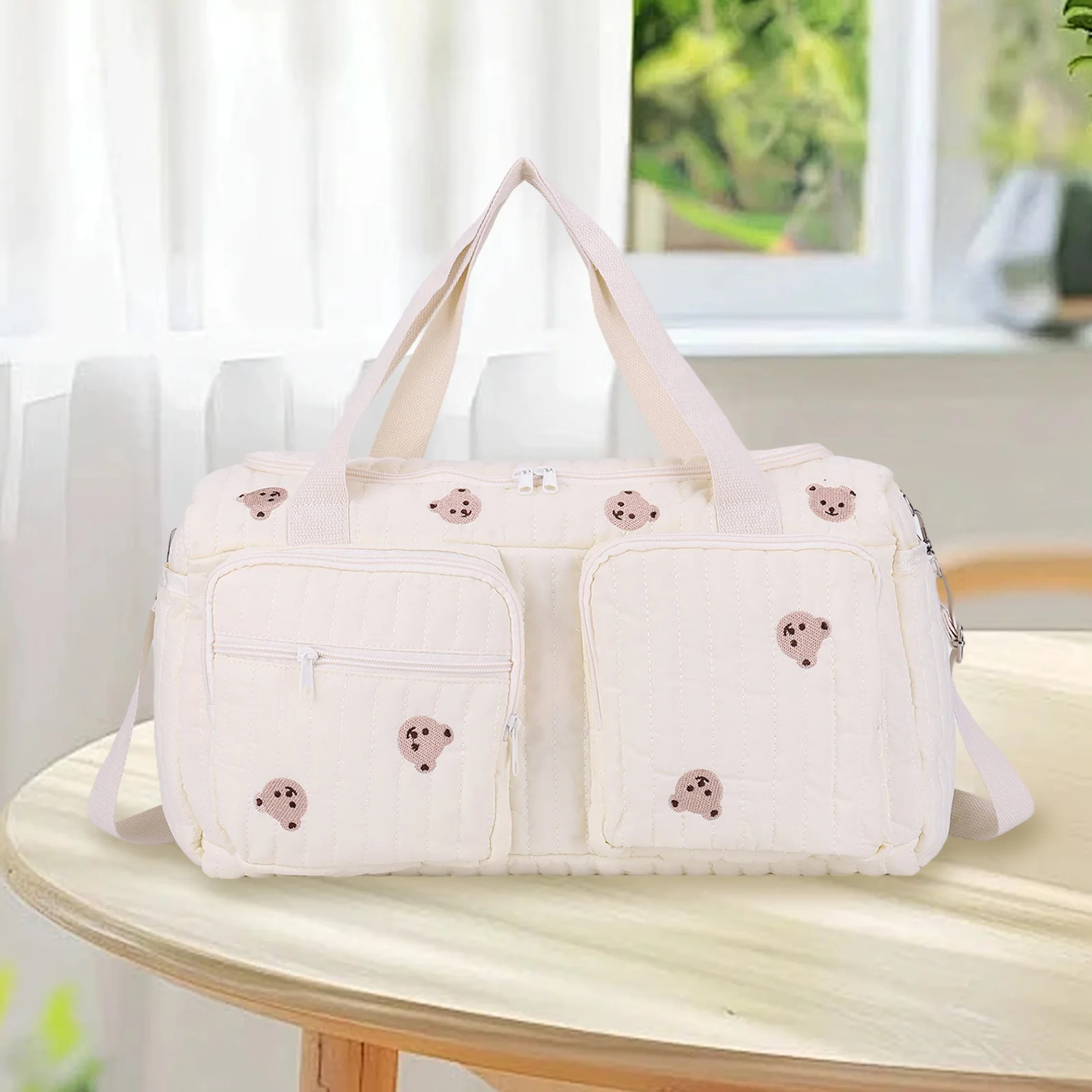 

Quilted Baby Diaper Bag Large Capacity Duffle Bag Weekender Bag for Hospital and Weekender Travel