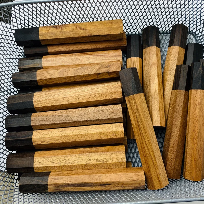 1PC Red Kibao & Ebony Wood Octagonal Knife Handle, 115mm DIY Replacement Handle for Japanese Sashimi & Kitchen Knives