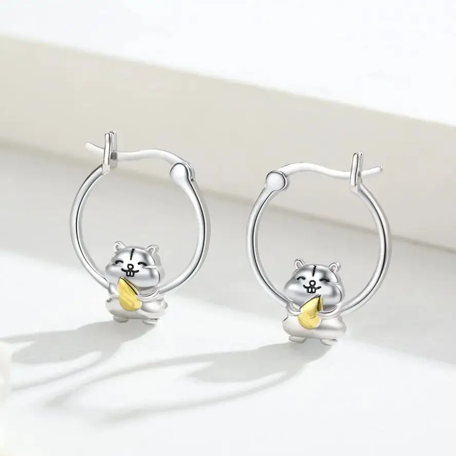 DCKAZZ Hamster Silver Plated Hoop Earring Cute Beauty Animal Gold Color Girls Jewelry Children\'s Day Gift for Daughter Niece