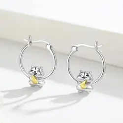 DCKAZZ Hamster Silver Plated Hoop Earring Cute Beauty Animal Gold Color Girls Jewelry Children's Day Gift for Daughter Niece