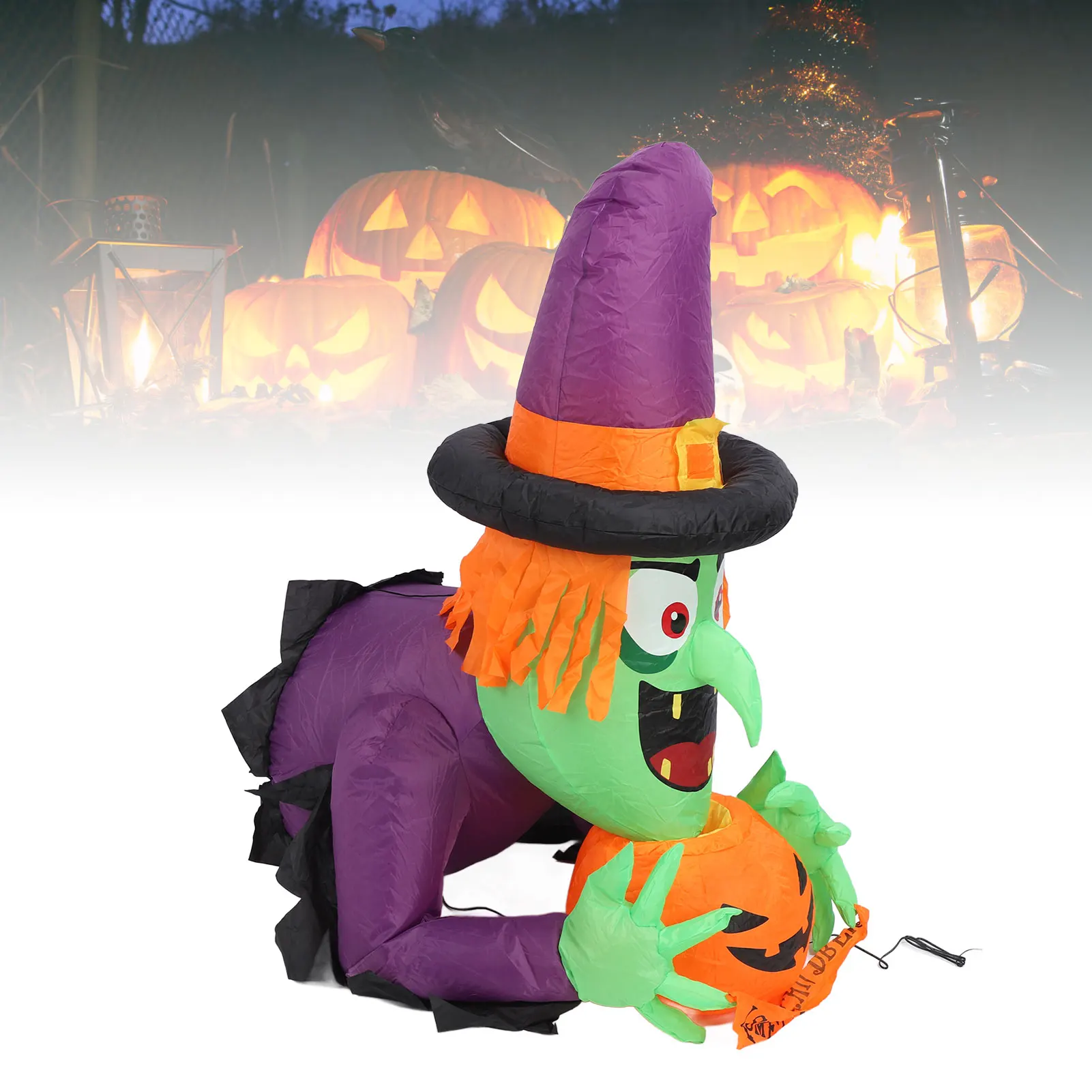 

Украшение ведьмы на окне, 4,43 фута, ведьма, разбросанная из окна, надувное украшение, светодиодный светильник, реквизит, надувная страшная ведьма