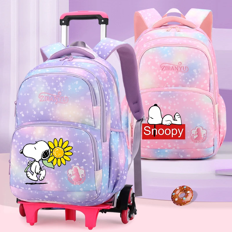 

Snoopys Backpack Trolley Bag with Wheels Student Youth Cartoon Anime Large Capacity Portable Schoolbag Fashion Book Bags Gifts