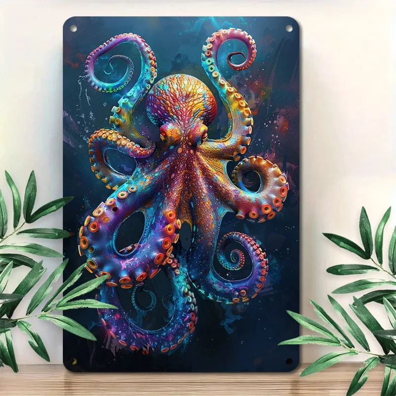 

Aluminum Metal Sign, Vibrant Octopus - Themed Metal Wall Art, Perfect for Farmhouse, Home Bar Decor, Perfect for Room Decor
